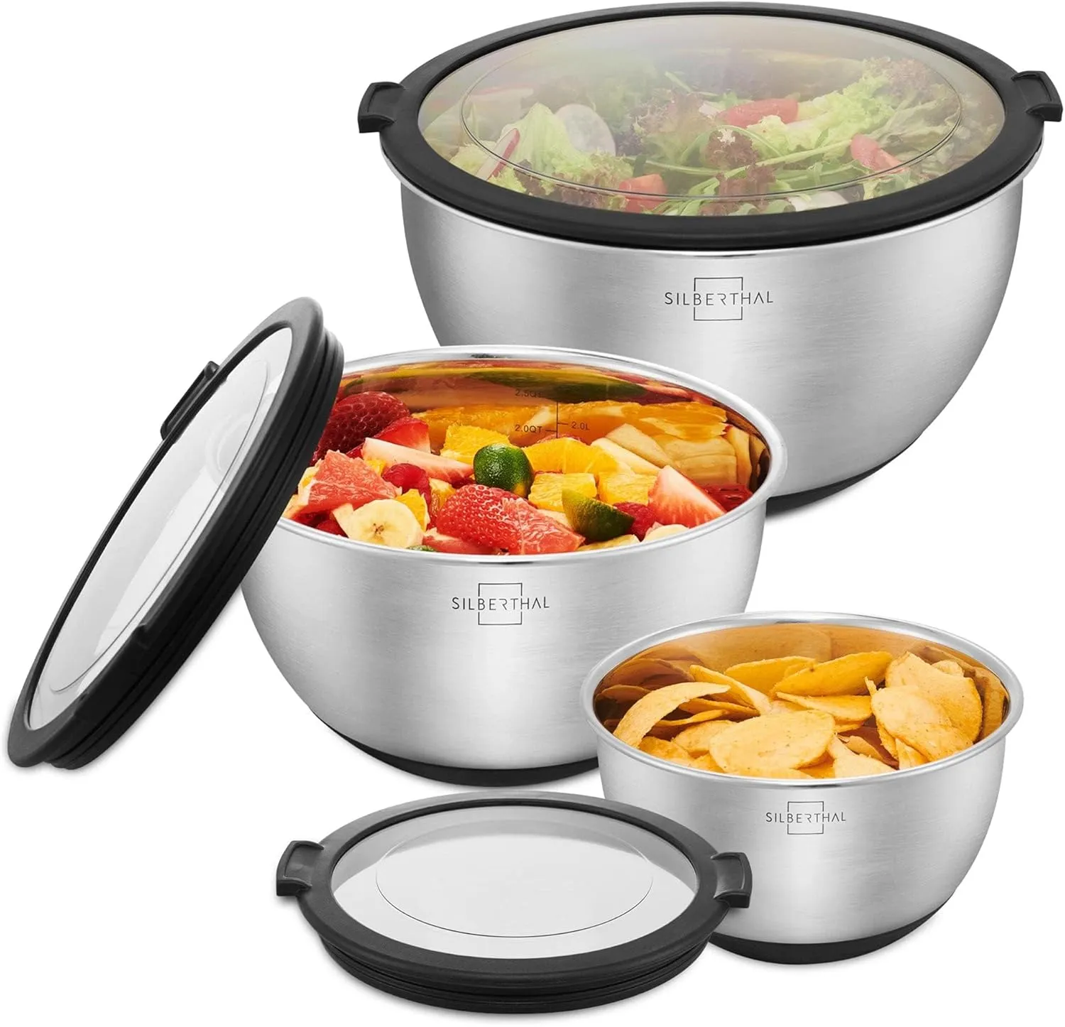 Bild von SILBERTHAL Edelstahl Schüssel Set mit 3 Teilen und Deckeln für Servieren, Kochen, Backen und Aufbewahren