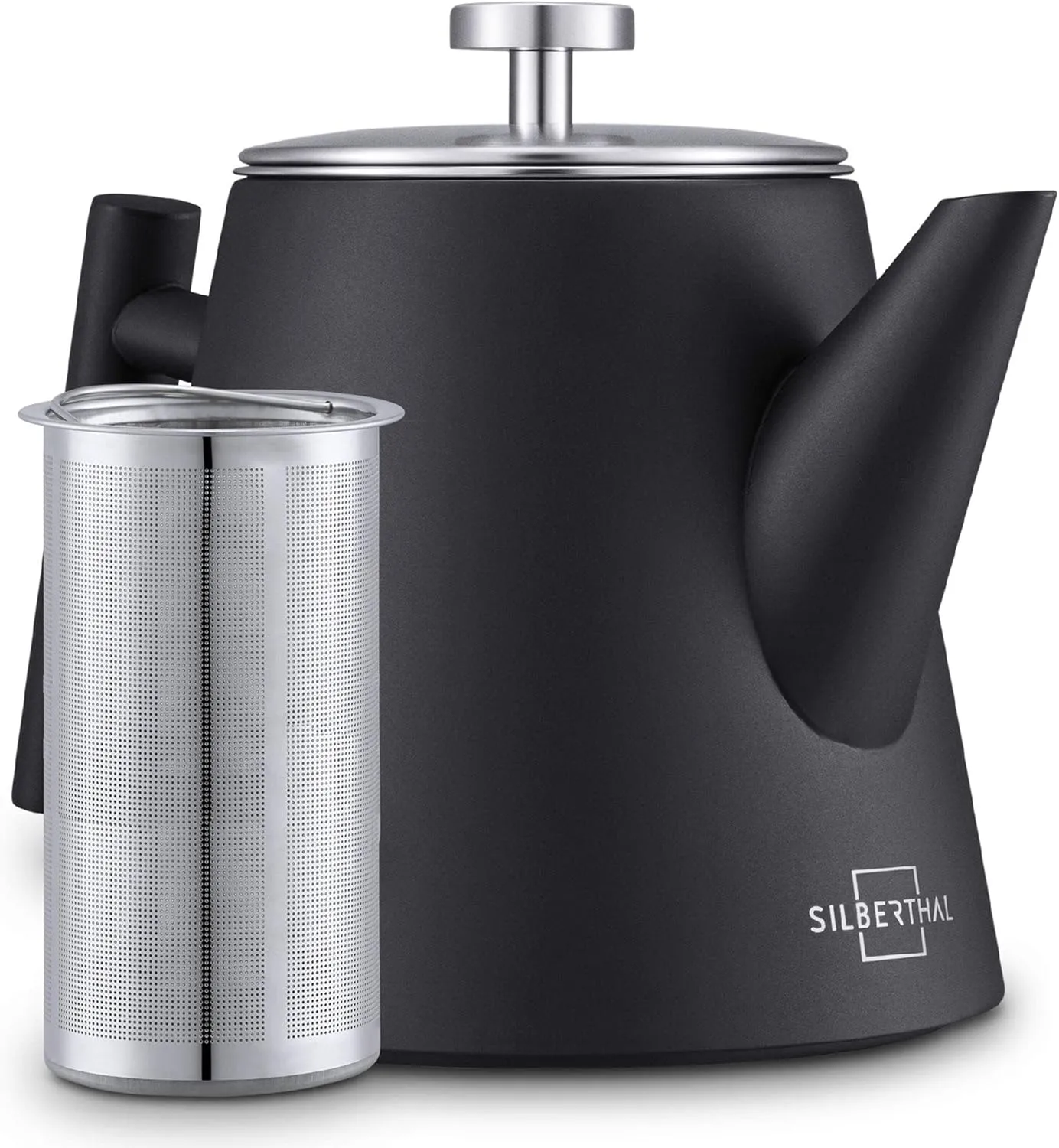 Bild von SILBERTHAL Teekanne aus Edelstahl mit Siebeinsatz und Thermofunktion, 1 Liter, schwarz