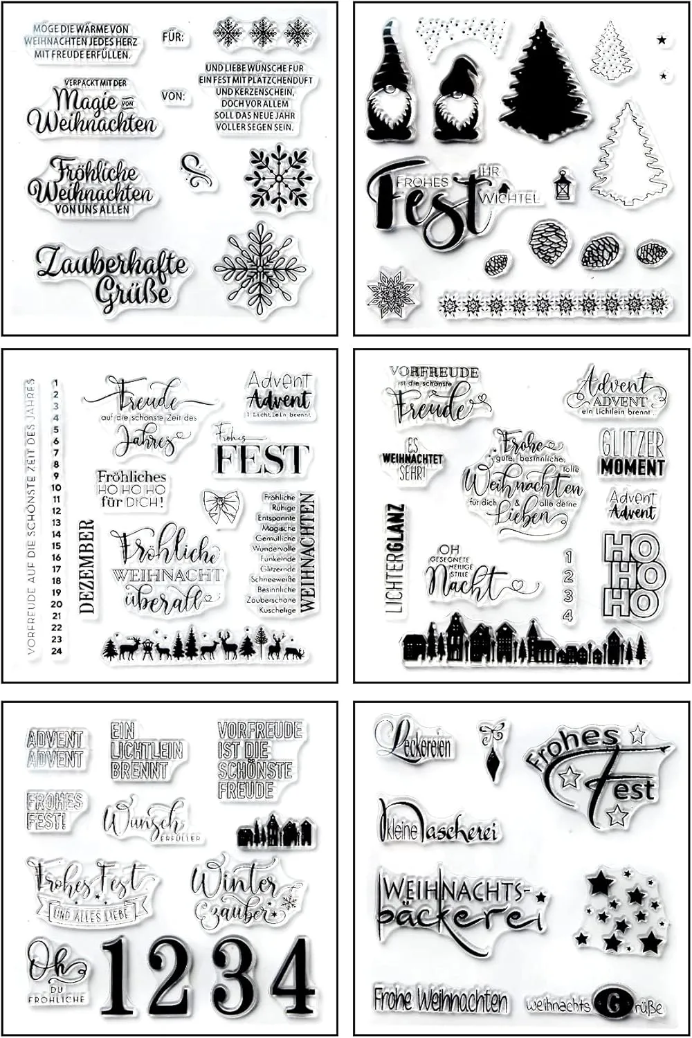Bild von Silikonstempelset Weihnachten mit 6 Blättern für DIY Projekte und Scrapbooking