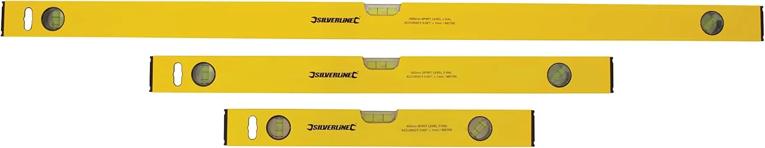 Bild von Silverline 119688 Wasserwaagen Set mit 3 Teilen in den Längen 400 mm, 600 mm und 1000 mm