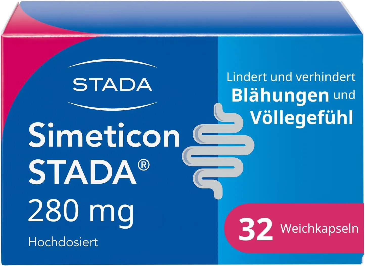 Bild von SIMETICON STADA 280mg Medizinprodukt zur Linderung von gasbedingten Beschwerden mit 32 Weichkapseln