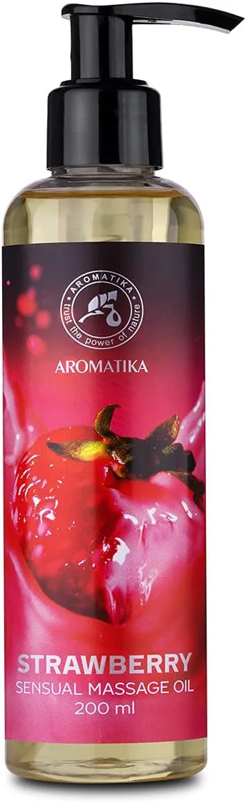 Bild von Sinnliches Massageöl Erdbeere 200 ml mit Mandel- und Traubenkernöl, essbar und natürlich für entspannende Massagen
