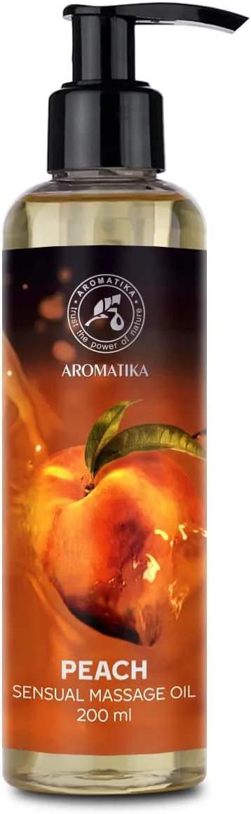 Bild von Sinnliches Pfirsich Massageöl 200 ml mit Mandel-, Traubenkern- und Macadamiaöl, essbar und kissable, ideal für Paare