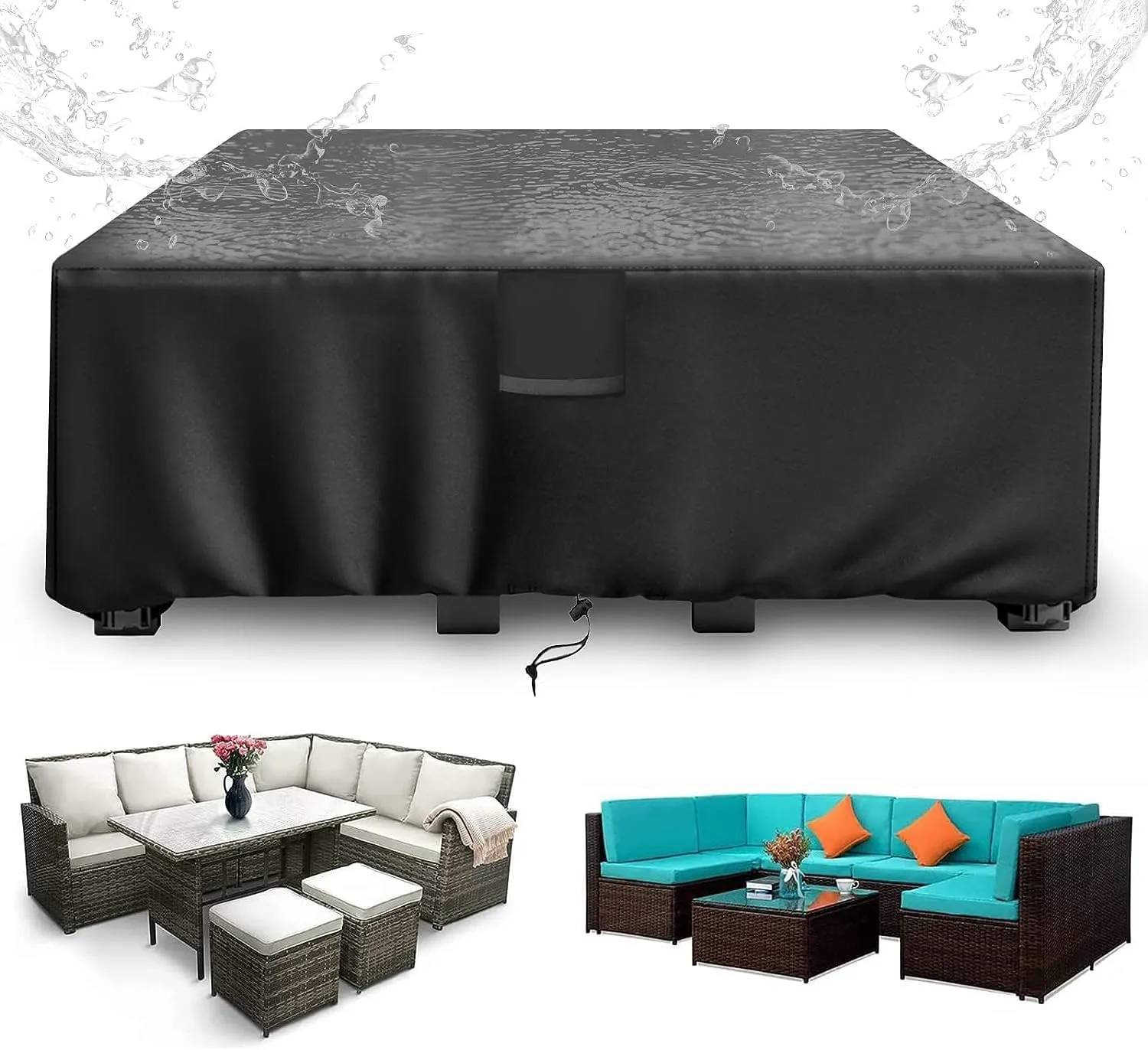 Bild von SIRUITON Gartenmöbel Abdeckung 250x250x90 cm aus wasserdichtem und UV-beständigem 420D Oxford Gewebe in Schwarz mit Belüftungsöffnungen