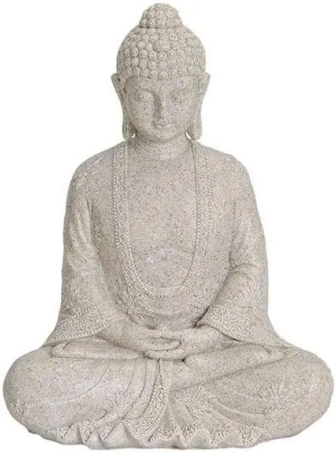 Bild von Sitzende Buddha-Figur in Beige, 23 cm, wetterfest, ideal als Deko für Haus und Garten, auch als Geschenk geeignet