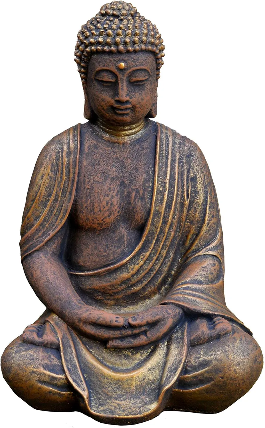 Bild von Sitzende Buddha Statue aus Steinguss in Gold, 39 cm hoch, 11 kg, frostsicher für den Außenbereich