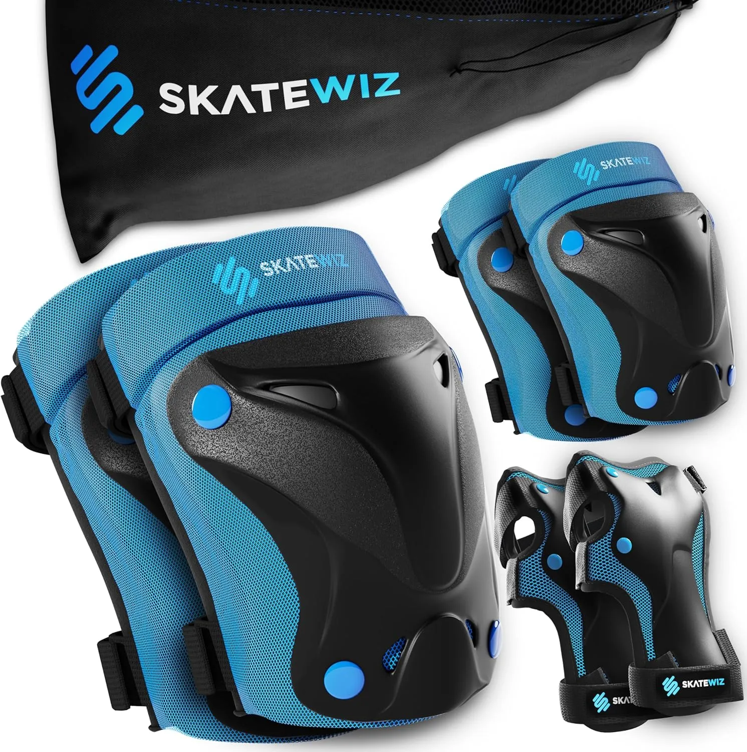 Bild von SKATEWIZ Kinder Protektoren Set mit 6 Schützern für Knien und Ellenbogen, ideal für Inliner und Skateboard, hohe Dämpfung und optimale Passform