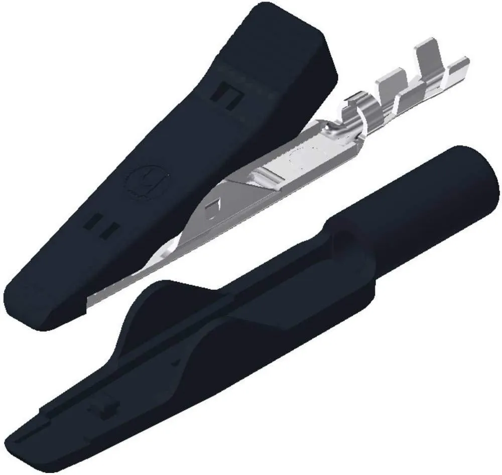 Bild von SKS Hirschmann Mini-Krokodilklemme 930318100 schwarz 8 A mit einer Länge von 41,5 mm und einem Spannbereich von maximal 4 mm