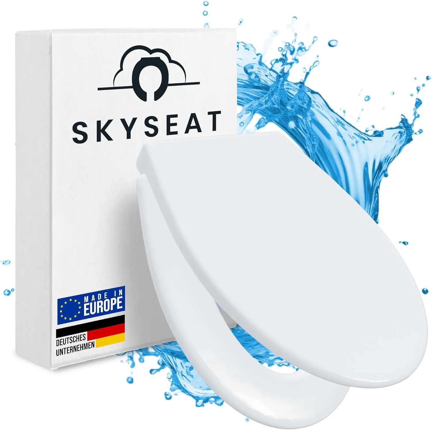 Bild von SKYSEAT Ovaler WC Sitz mit Absenkautomatik, antibakteriell und abnehmbar, in Weiß, Made in EU mit 10 Jahren Garantie