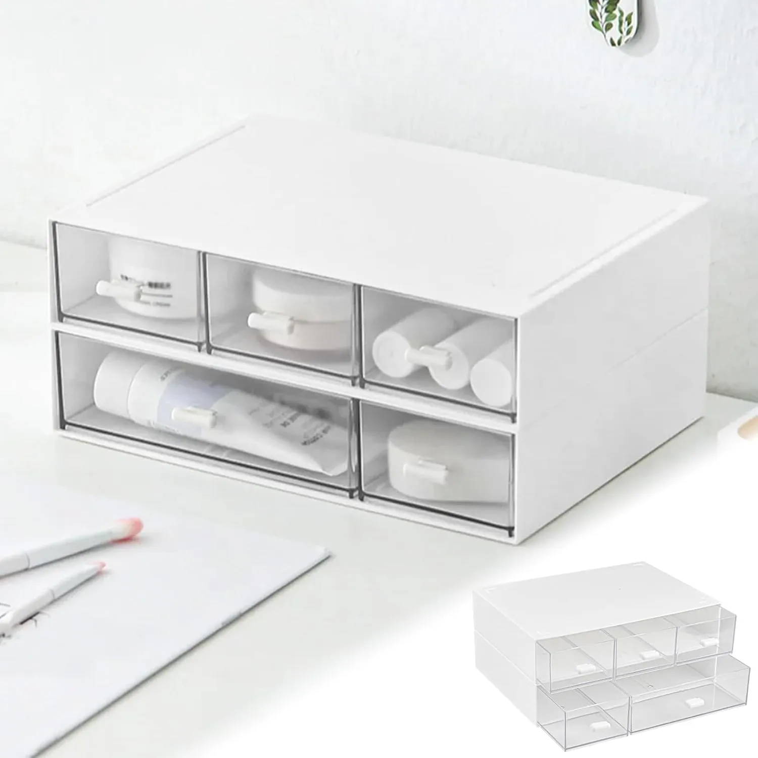 Bild von SLTAXAR Schreibtisch Organizer aus Kunststoff mit 5 Schubladen, stapelbar und ideal für Bürobedarf