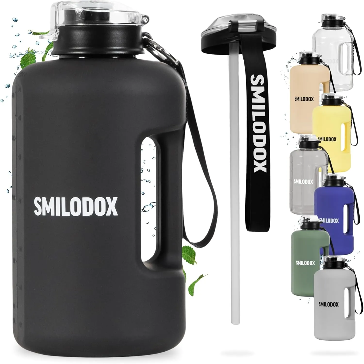 Bild von SMILODOX Trinkflasche mit 2,2 Litern, BPA-frei, inklusive Strohhalm und zwei Deckeln, ideal für Fitness, Outdoor und Büro