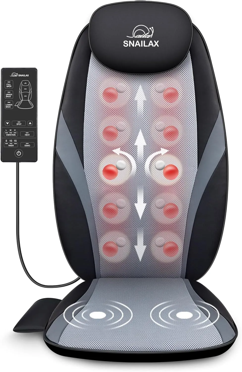 Bild von Snailax Massagesitzauflage mit Shiatsu-Funktion, Wärme und Vibration, ideal für Nacken und Rücken, geeignet als Geschenk für Männer und Frauen
