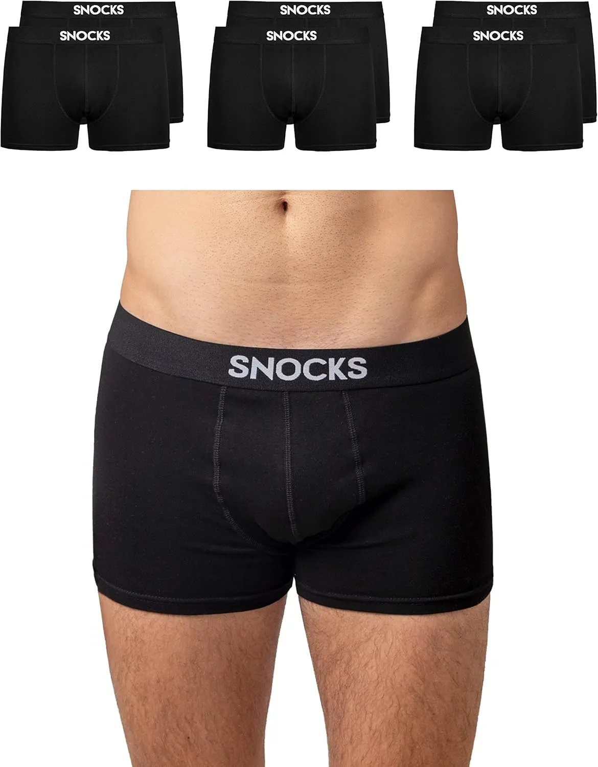 Bild von Snocks Herren Boxershorts aus Bio Baumwolle im 6er Pack ohne einschneidenden Gummibund in den Größen S bis 4XL