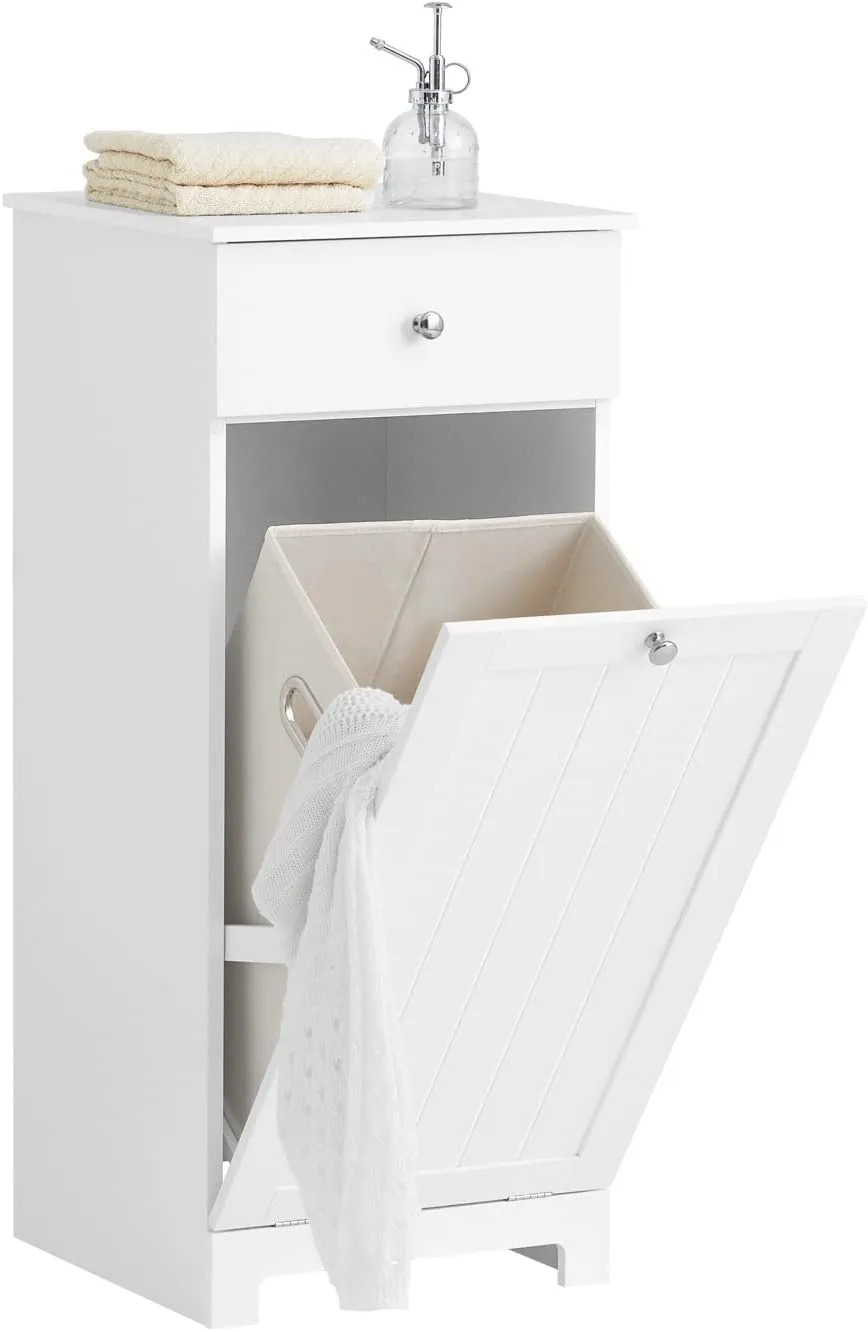 Bild von SoBuy BZR21-W Wäscheschrank in Weiß mit ausklappbarem Wäschesack und Schubladen, Maße 40x90x38 cm