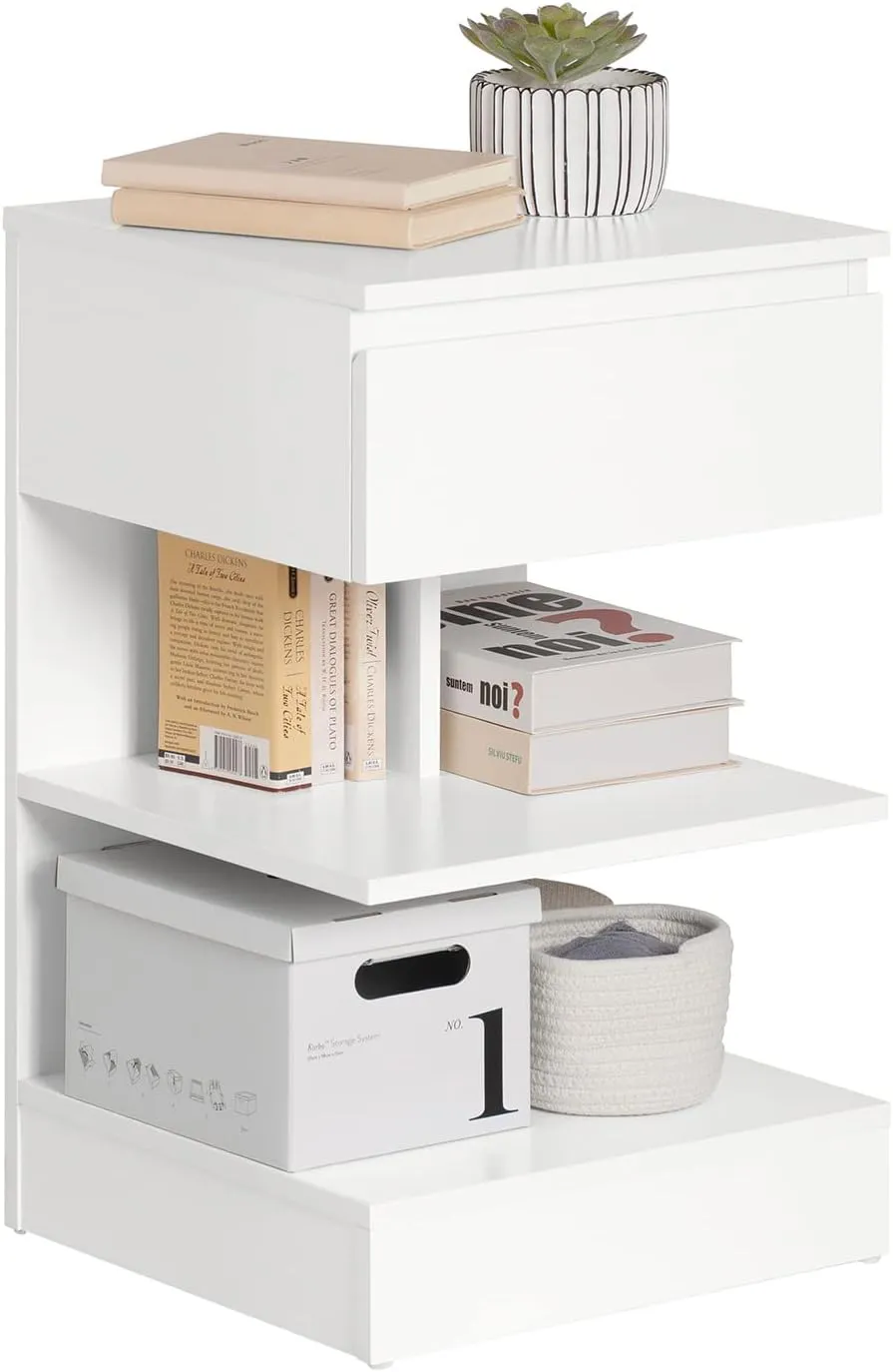 Bild von SoBuy FBT49-W Beistelltisch in Weiß mit 1 Schublade und 3 Ablagen, Maße 39x65x39 cm