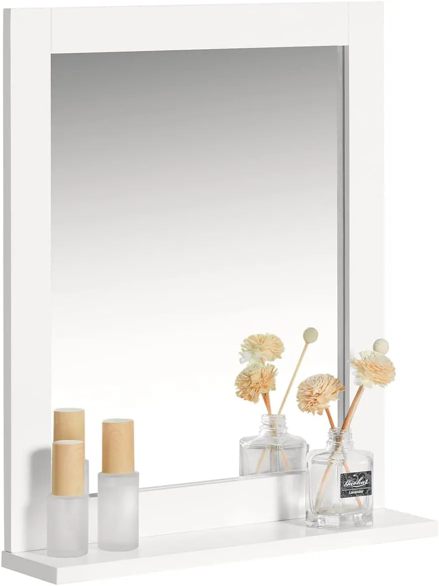 Bild von SoBuy FRG129-W Wandspiegel in Weiß mit Ablage, Maße 40x49x10 cm
