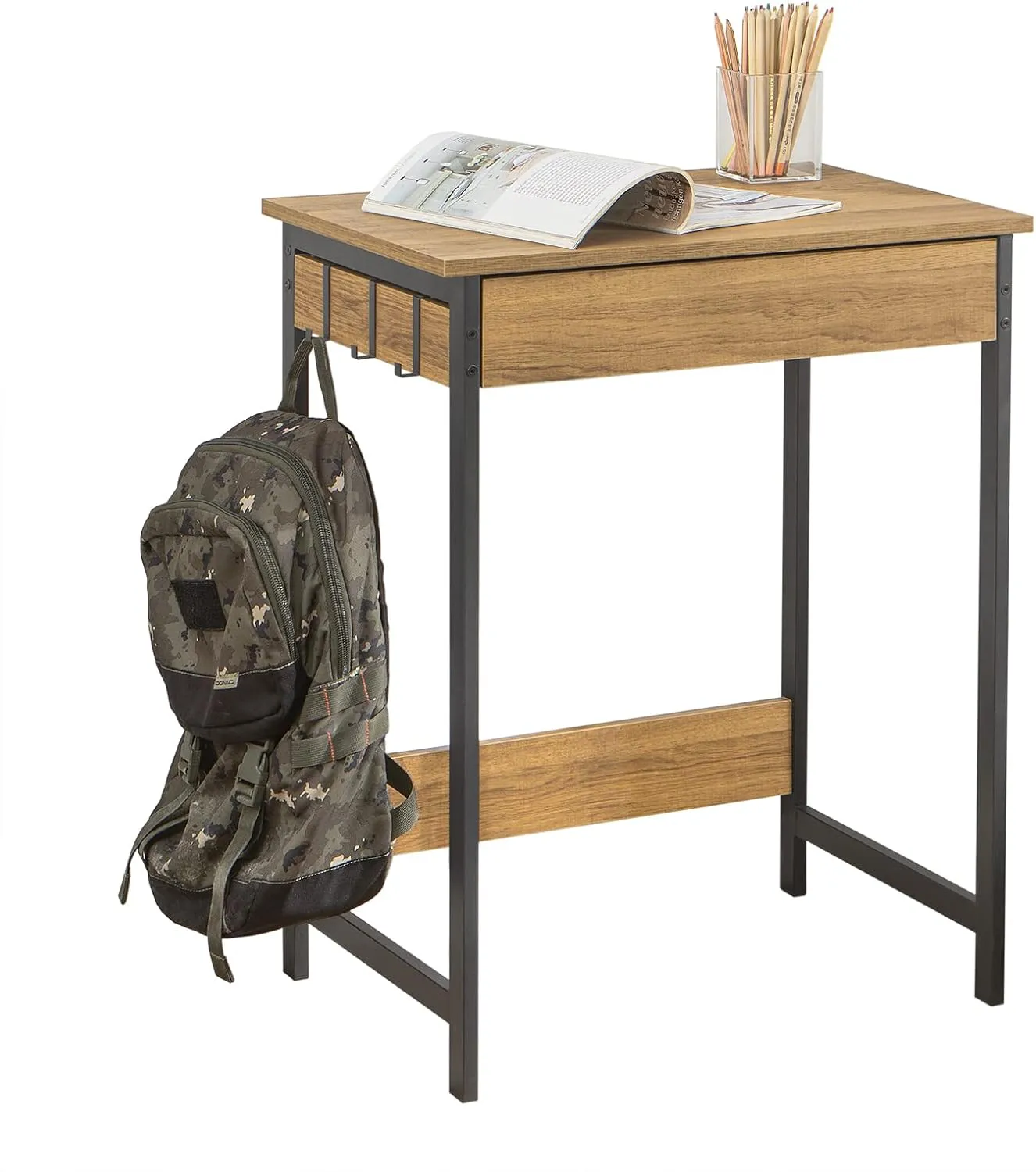 Bild von SoBuy FWT43-N Schreibtisch in Natur mit einer Schublade und zwei Haken, Maße 60x77x40 cm