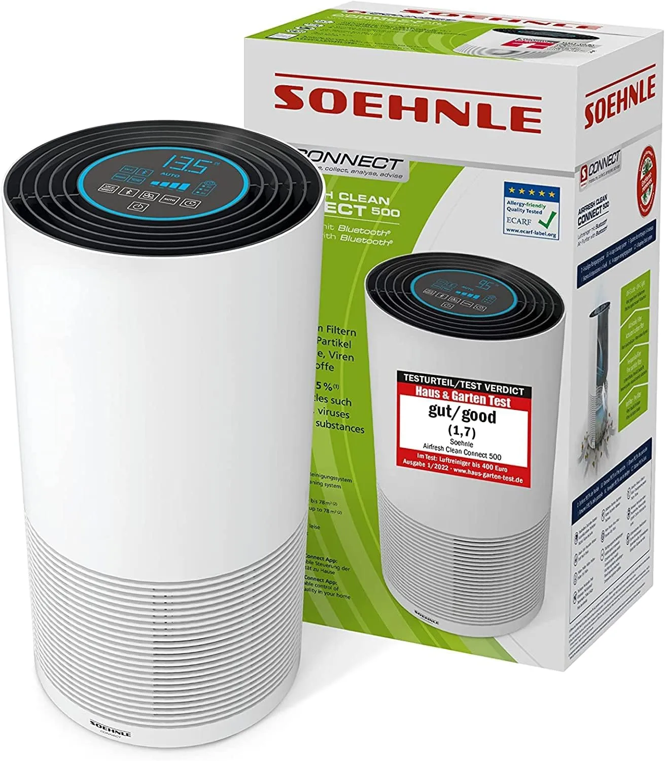 Bild von Soehnle Airfresh Clean Connect 500 Luftreiniger mit Bluetooth und App-Anbindung, UV-Licht für beste Luftqualität