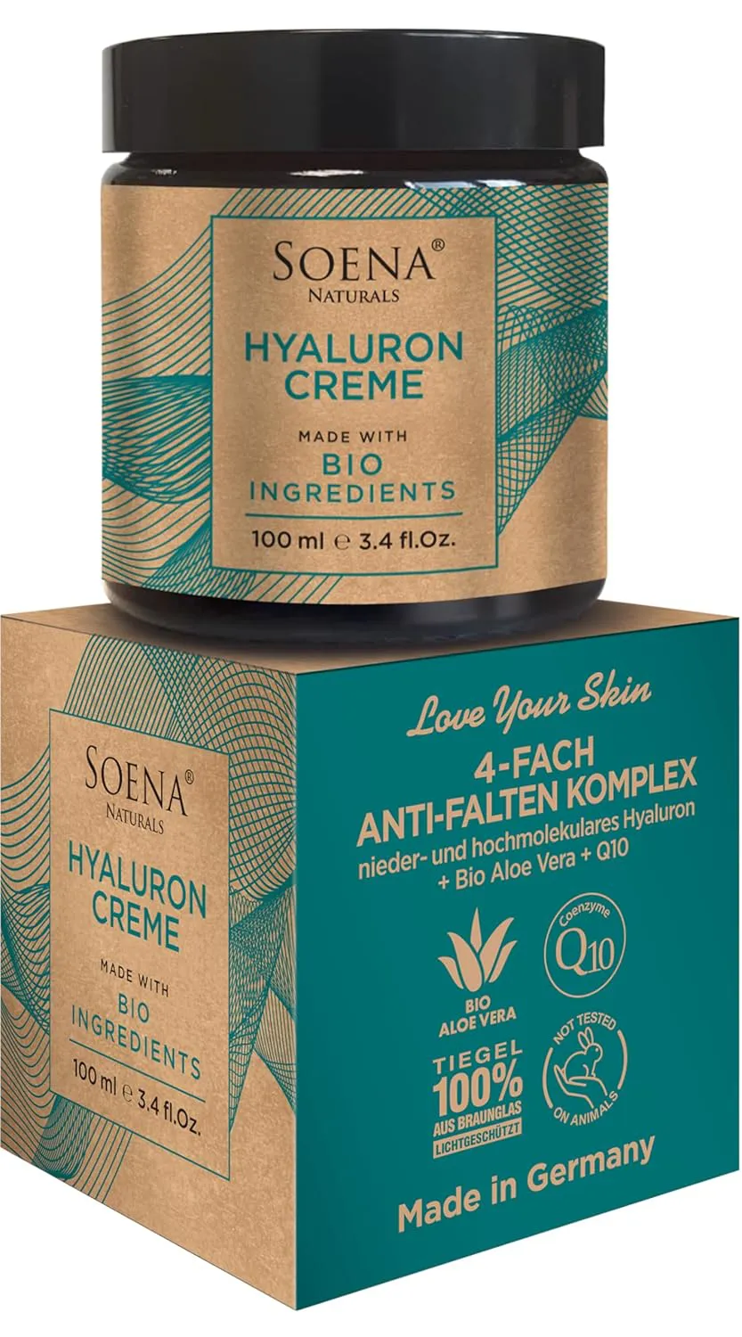 Bild von Soena Hyaluron Creme mit Q10 100 ml für Tages- und Nachtpflege, hochdosierte Anti-Aging Feuchtigkeitscreme, Made in Germany
