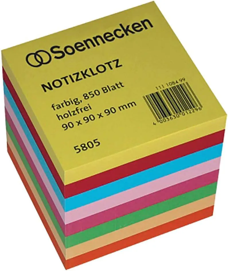 Bild von Soennecken Notizklotz 5805 mit 850 bunten Blättern, 9x9x9 cm