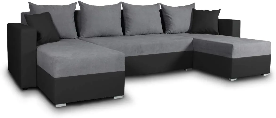 Bild von Sofnet Wohnlandschaft Beno in U-Form mit Schlaffunktion in Schwarz und Dunkelgrau