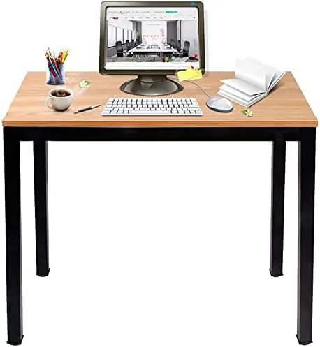 Bild von Sogesfurniture Kompakt Schreibtisch aus Holz und Metall in Teak und Schwarz, 80x40x75 cm, ideal für PC und Laptop