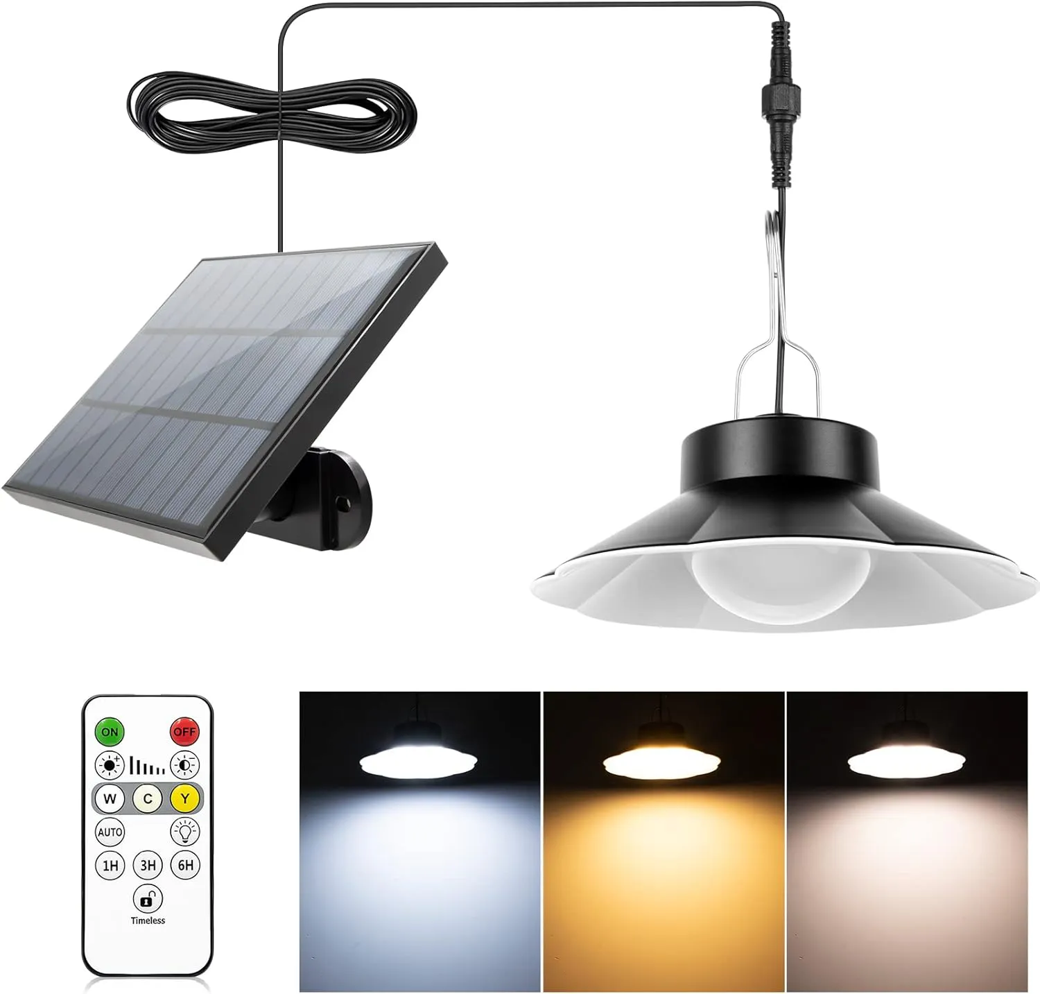 Bild von Solar Hängelampe mit Fernbedienung und 920 Lumen, drei Farbtemperaturen, wasserdicht nach IP65, ideal für Garten, Terrasse und Balkon