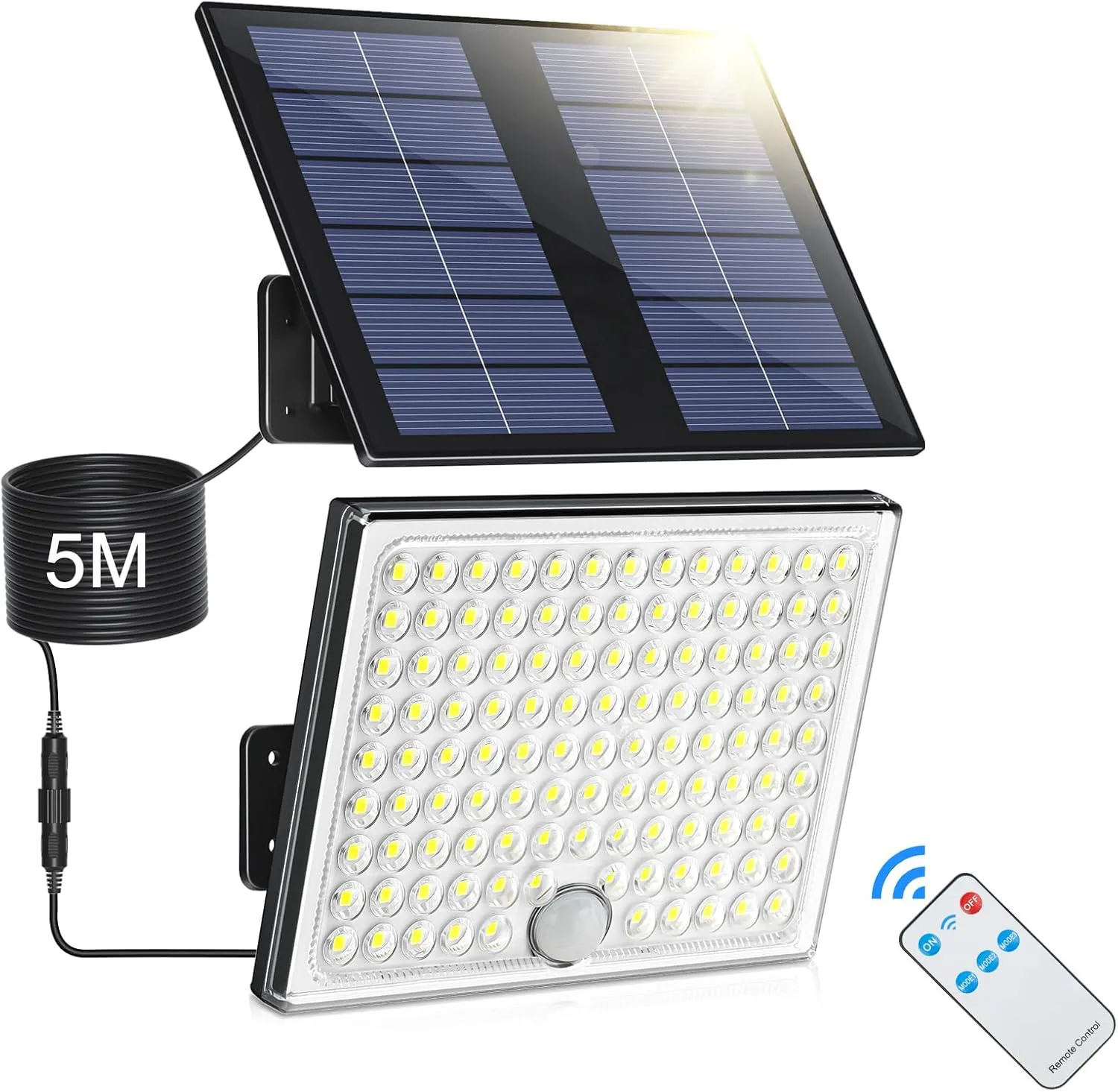 Bild von Solarlampe für Außen mit Fernbedienung und Bewegungsmelder, IP65 wasserdicht, 5m Kabel für Garage, Garten, Hof und Haustüren
