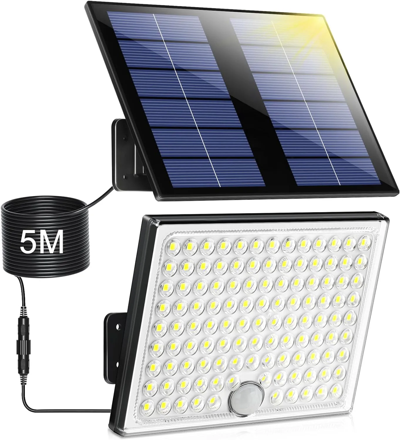 Bild von Solarlampe mit Bewegungsmelder und 113 LEDs, wasserdicht nach IP65, inklusive 5 Meter Kabel für Garten, Garage und Haustüren