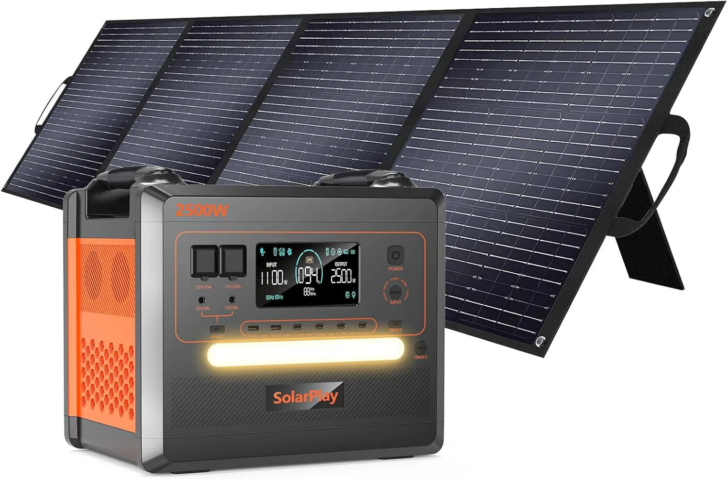 Bild von SOLARPLAY Solargenerator Q2402M mit 200W Solarpanel und 2500W tragbarer Powerstation mit 2300Wh LiFePO4 für Outdoor Camping und Notfälle