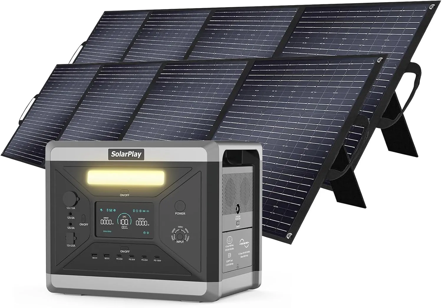 Bild von SOLARPLAY Tragbare Powerstation mit 2160 Wh und 2400 W, inklusive zwei 200 W Solarmodulen und 12 Anschlüssen, ideal für Camping und Stromausfälle, mit 5 Jahren Garantie