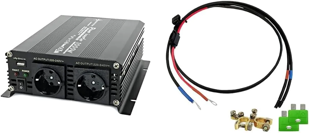 Bild von Solartronics Spannungswandler 12V mit 1000 bis 2000 Watt und Offgridtec Batteriekabel mit 30A Sicherung und 1,5 m Länge, Artikelnummer 8-01-001420