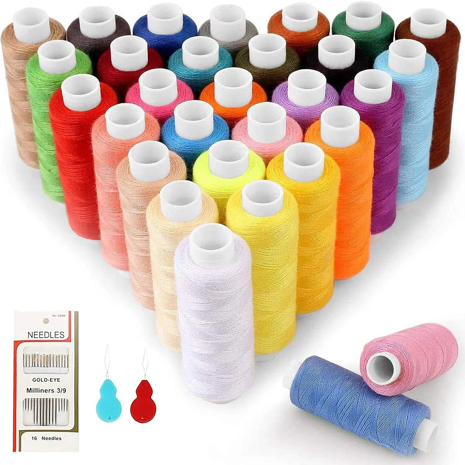 Bild von SOLEDI Nähgarn Set mit 30 Farben und 230 Meter pro Rolle, inklusive 16 Nadeln und 2 Nadeleinfädlern