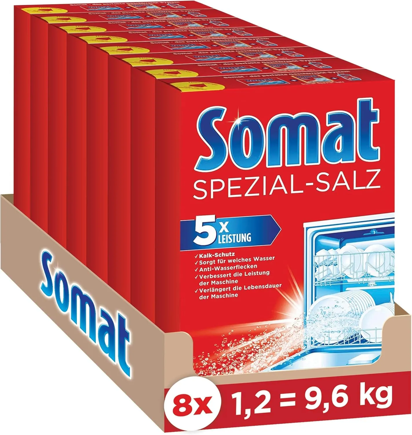 Bild von Somat Spezial-Salz 8x1,2 kg für weiches Wasser und glänzende Spülergebnisse