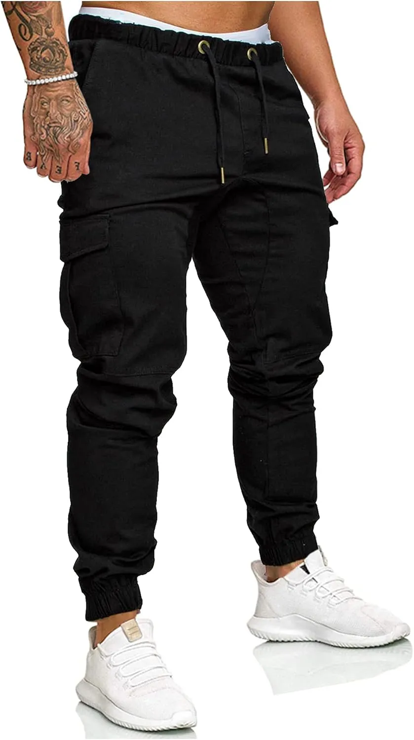 Bild von SOMTHRON Herren Jogginghose mit elastischem Bund aus Baumwolle, Plus Size, lange Cargo Shorts mit Taschen