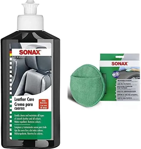 Bild von SONAX Lederpflege Lotion 250 ml mit Microfaser Pflegepad für gleichmäßiges Auftragen und gründliches Ergebnis, Artikelnummer 04172000