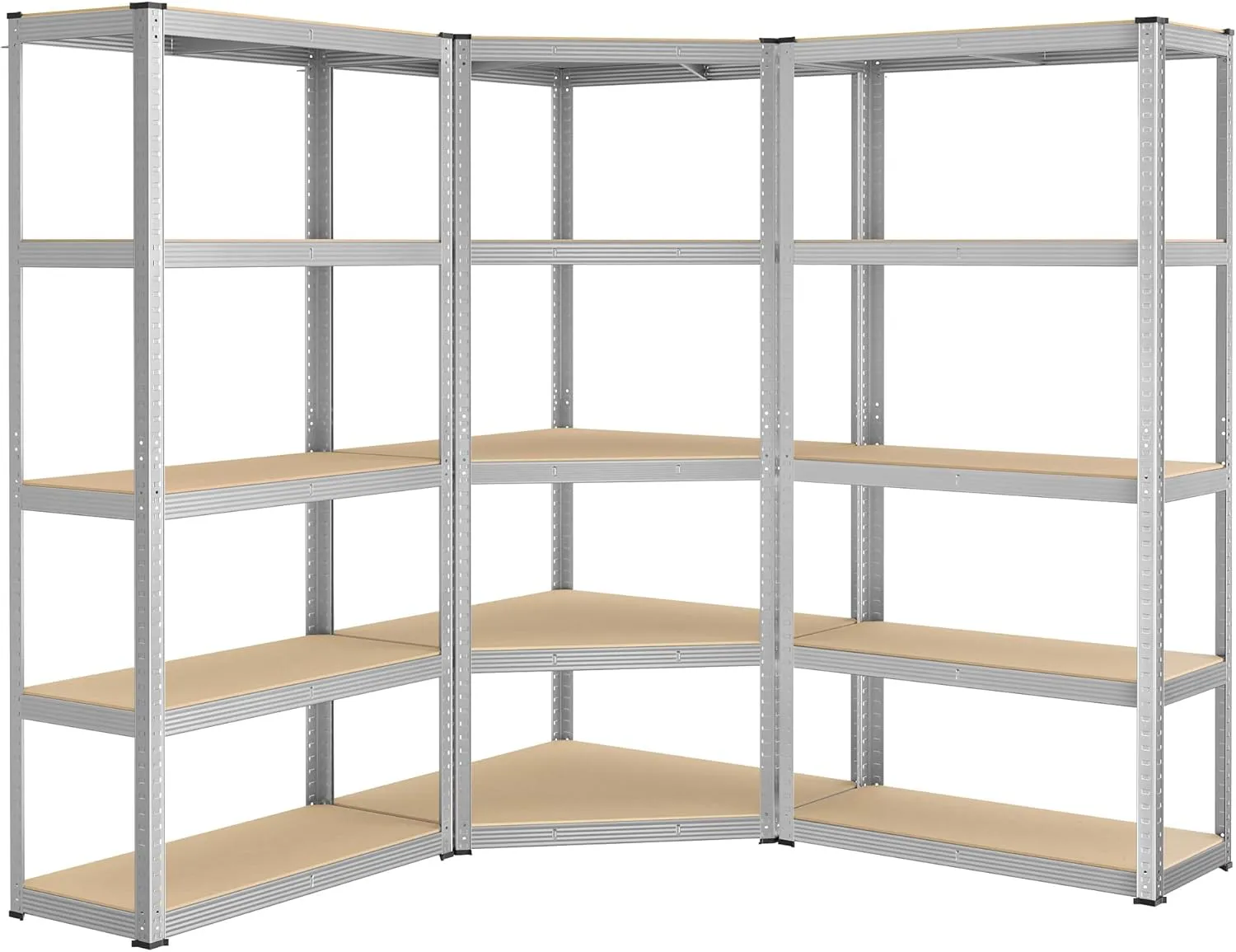 Bild von SONGMICS Eckregal Set mit 5 Ebenen aus Metall, belastbar bis 2625 kg, in silbern-naturbeige, Modell GLR070E03