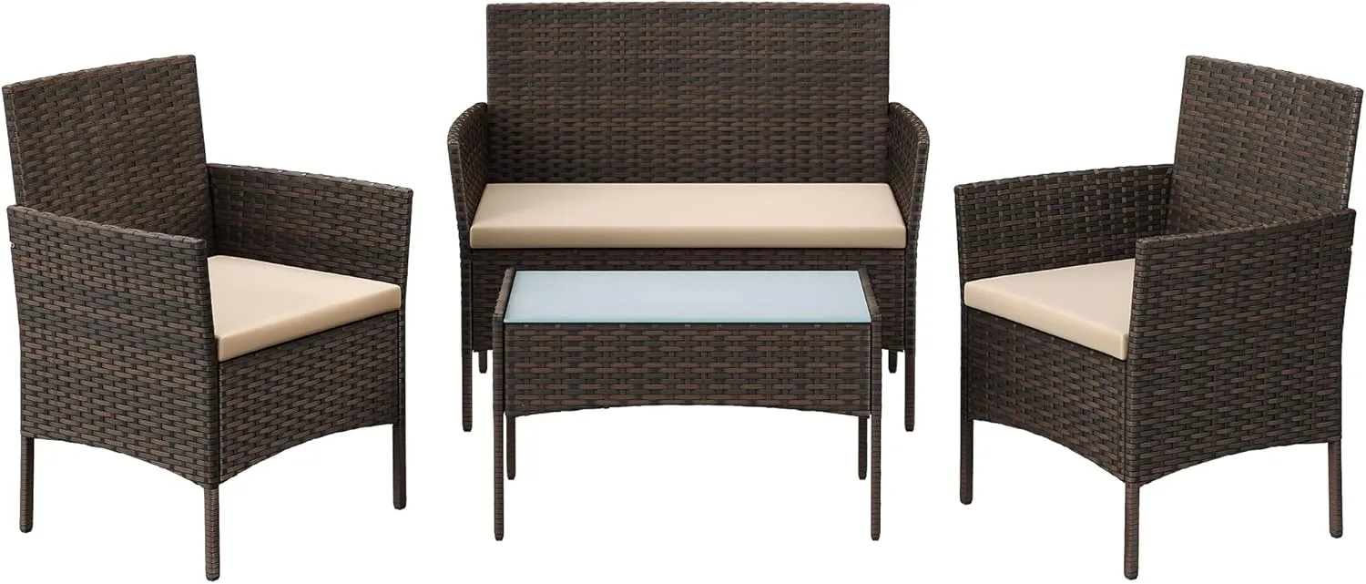 Bild von SONGMICS Gartenmöbel-Set aus PE-Polyrattan in Braun-Taupe, ideal für Terrasse und Balkon, Modell GGF004K05