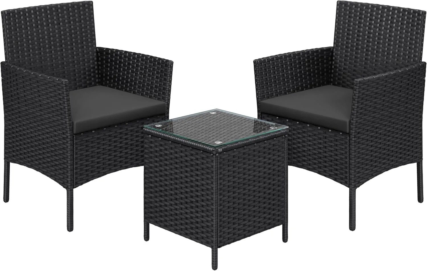 Bild von SONGMICS Gartenmöbel Set aus PE-Polyrattan mit Tisch und zwei Stühlen in Schwarz-Grau für Terrasse und Balkon