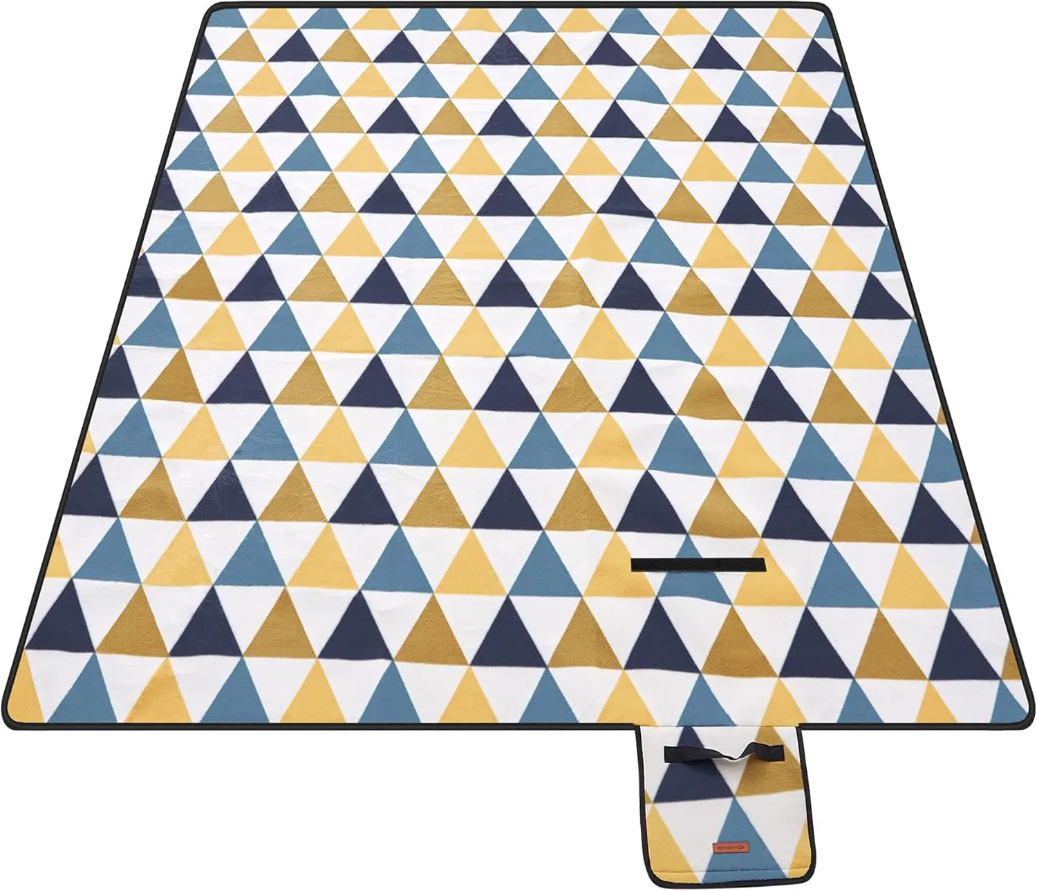 Bild von SONGMICS GCM07S Picknickdecke in 200 x 150 cm, wasserdicht und faltbar mit einem Design aus gelben und blauen Dreiecken