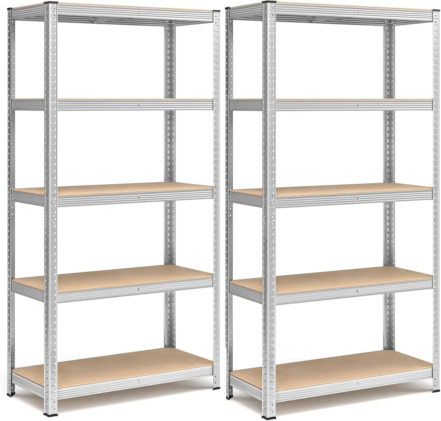 Bild von SONGMICS GLR040E02 Schwerlastregal Set mit 2 Regalen, jeweils 40 x 90 x 180 cm, bis 875 kg belastbar, 5 verstellbare Ablagen, silbernes Stahlgestell