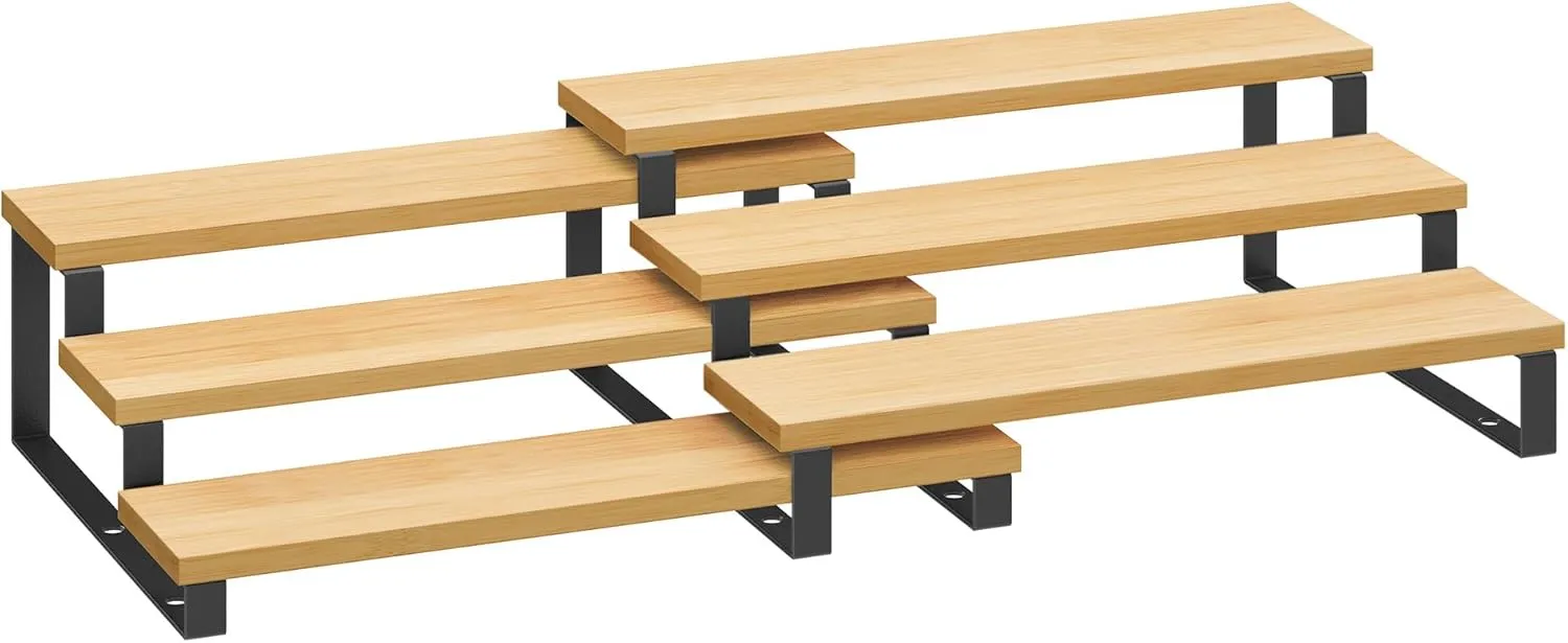 Bild von SONGMICS KCS016N01 Gewürzregale im 2er Set aus Holzwerkstoff mit 3 Ablagen, ausziehbar und stapelbar in naturbeige und tintenschwarz