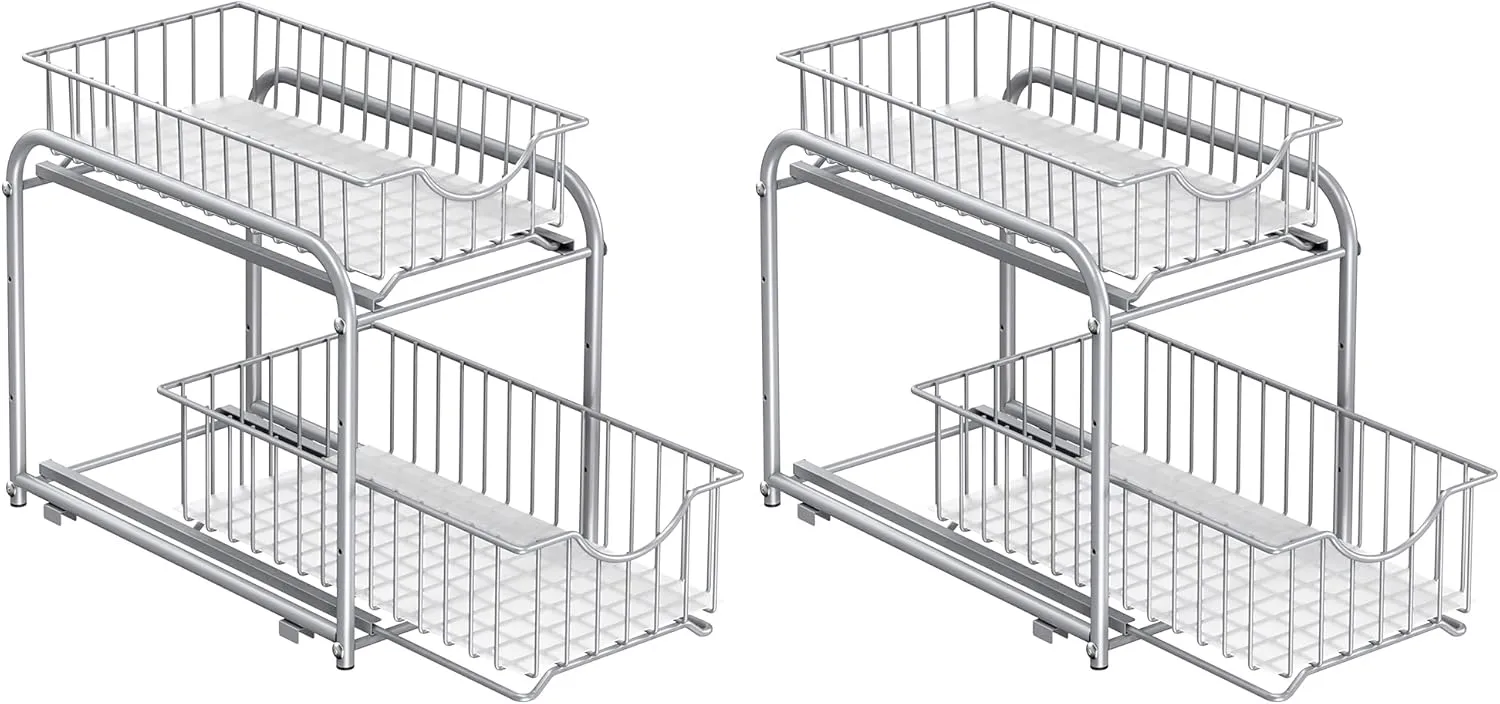 Bild von SONGMICS KCS017E02 Küchenschrank Organizer Set mit 2 stapelbaren Ebenen und Metallkörben in silber