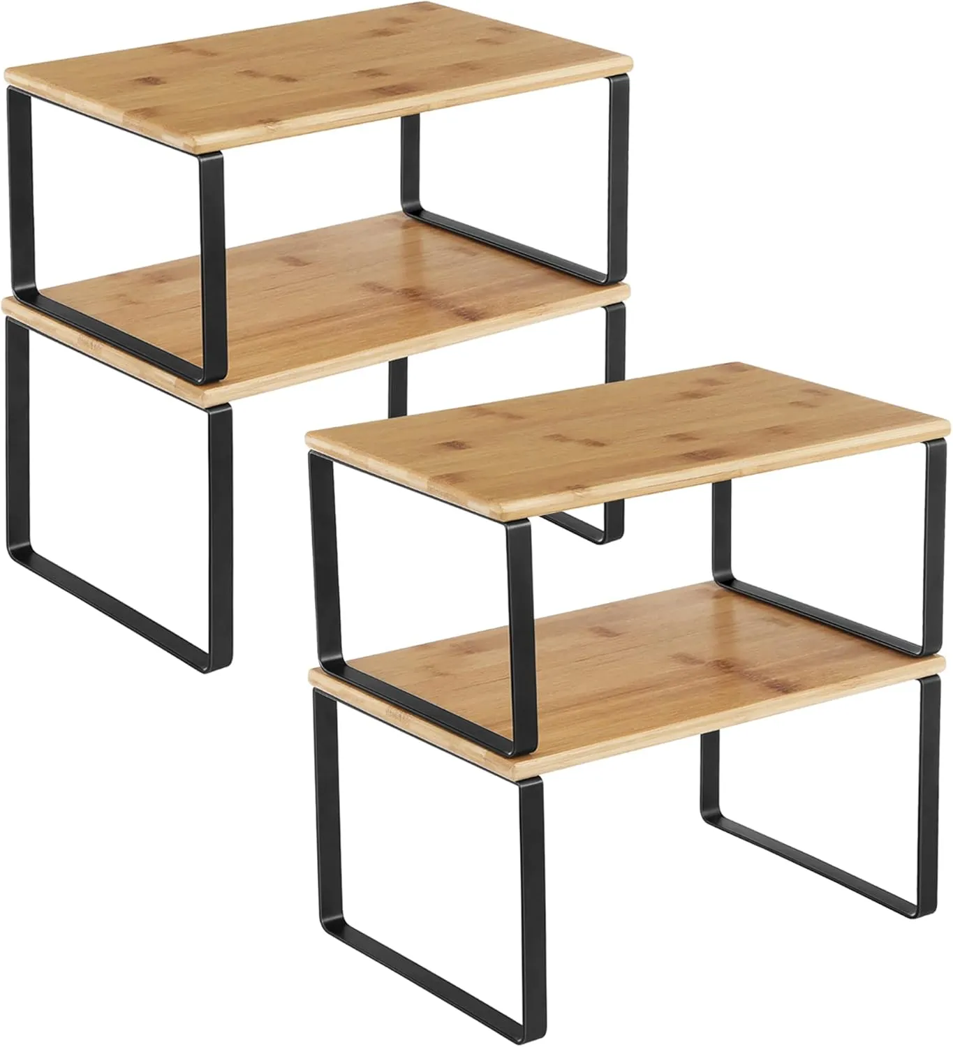 Bild von SONGMICS KCS10NB Gewürzregal Set mit 4 stapelbaren Haltern und Metallrahmen in tintenschwarz-naturbeige, Maße 19,5 x 29,7 x 15,8 cm