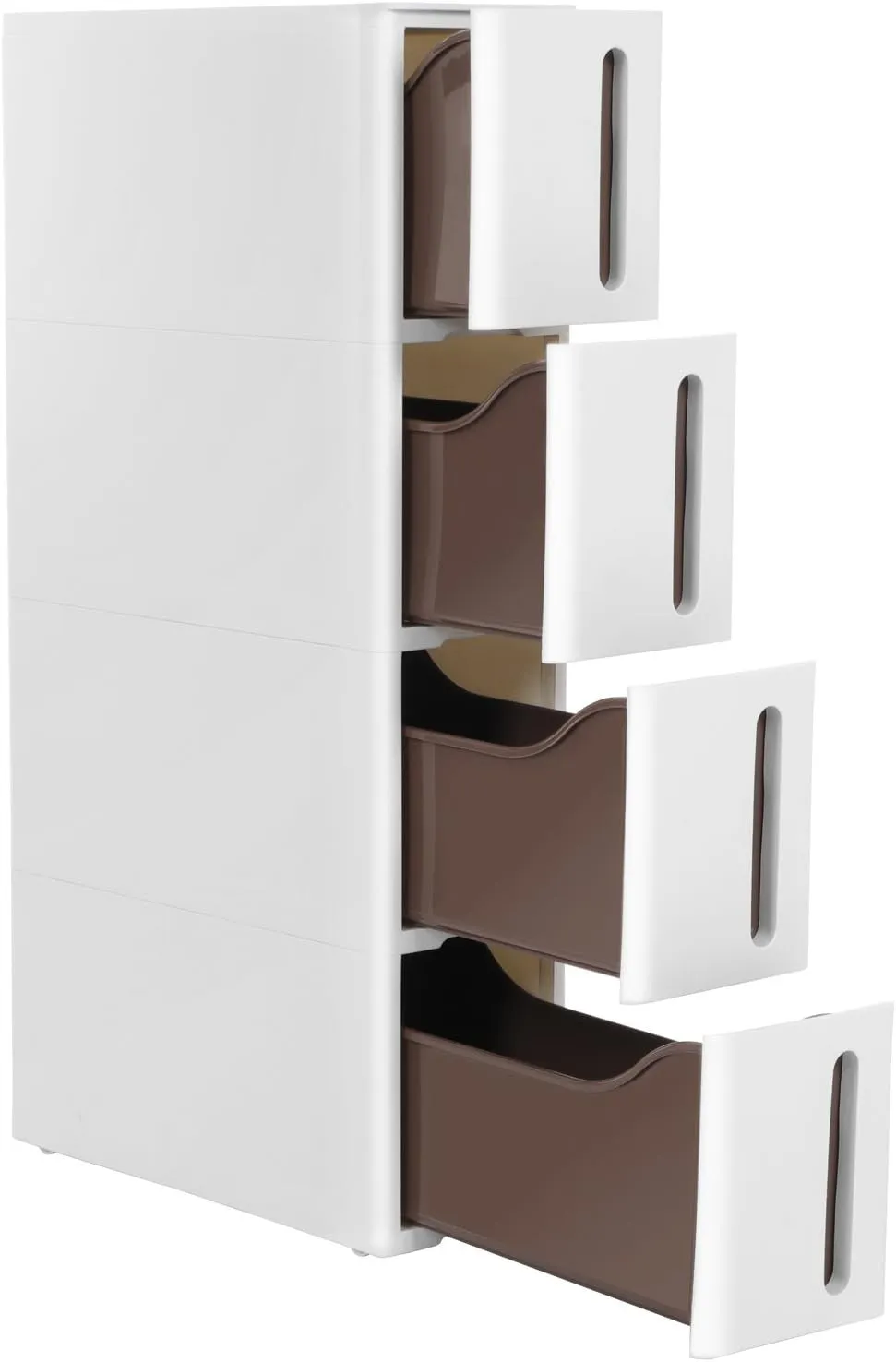 Bild von SONGMICS KFR08WT Nischenregal mit Rollen und 4 Schubladen, platzsparend in Weiß-Braun, 45 x 17 x 83 cm