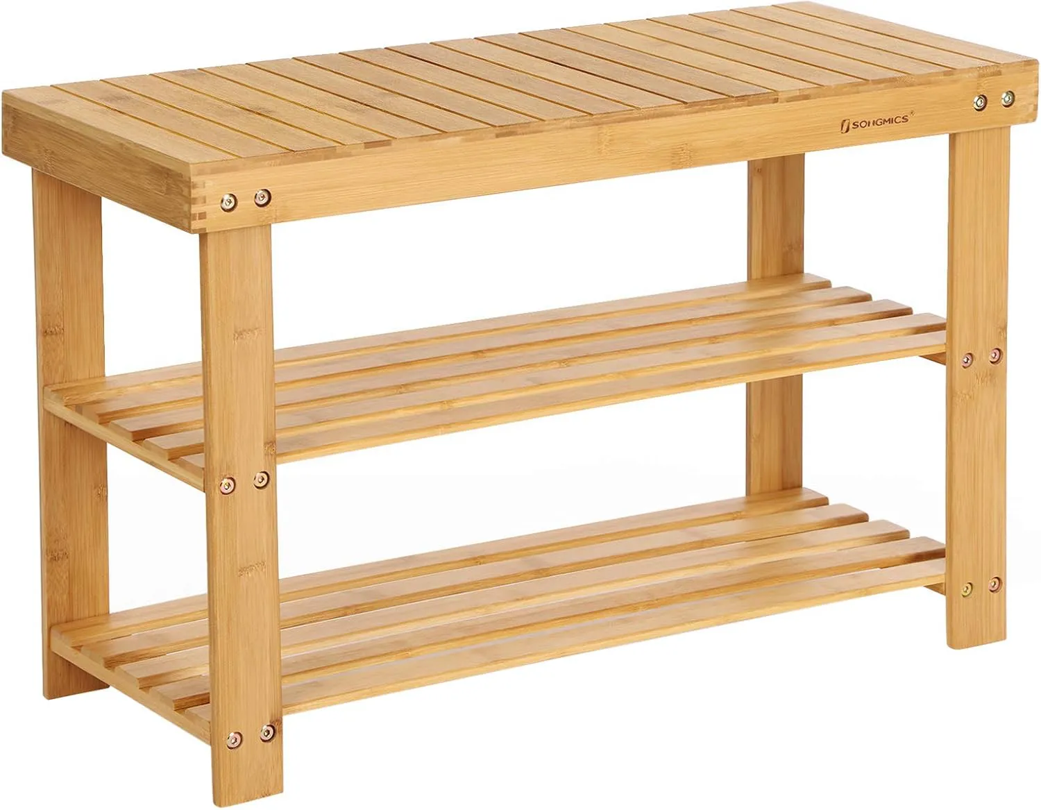 Bild von SONGMICS LBS04N Schuhregal mit Sitzbank aus Bambus, 3 Ablagen, 70 x 28 x 45 cm in Naturfarben