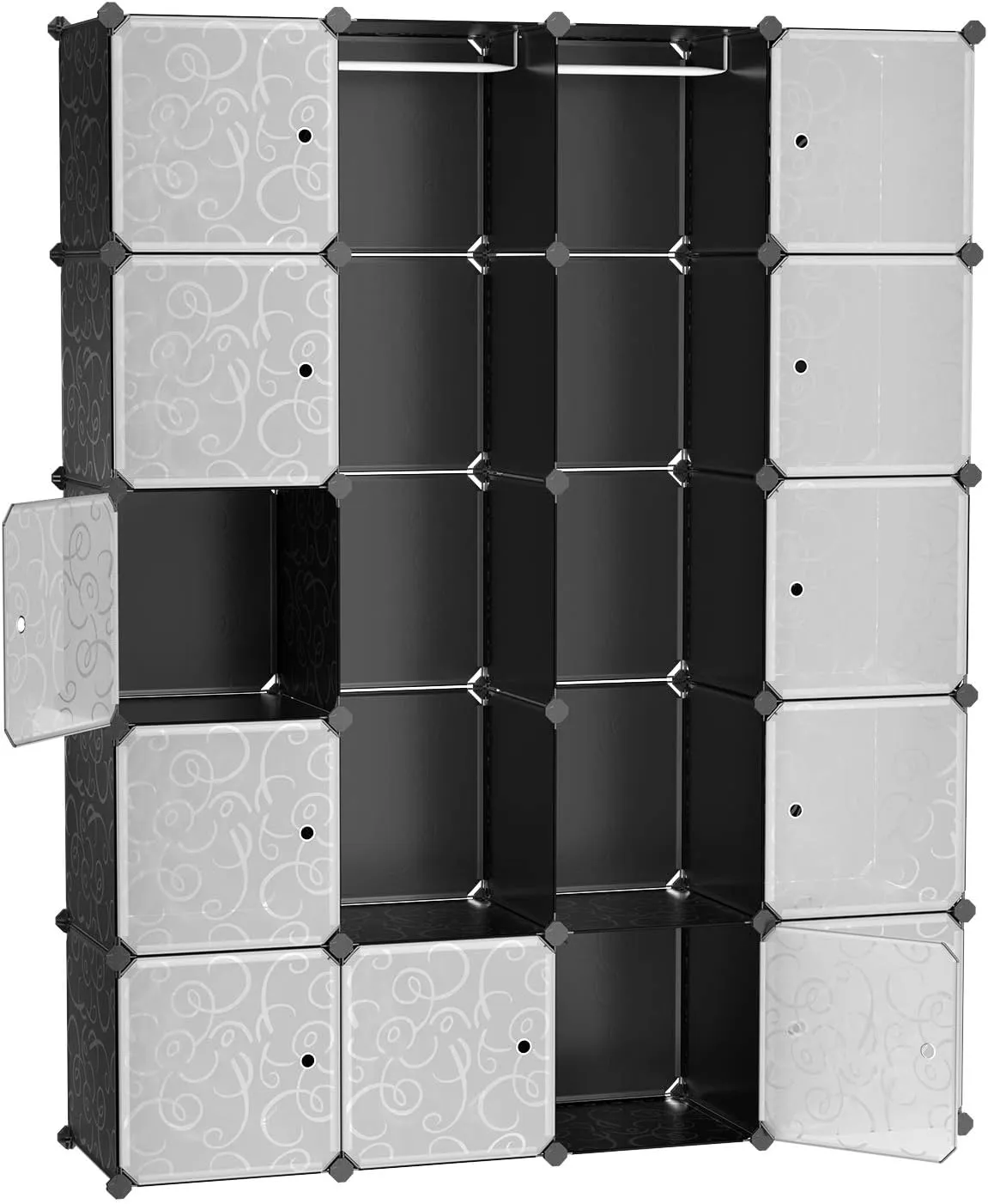 Bild von SONGMICS LPC30H Garderobenschrank mit Steckregalsystem und zwei Kleiderstangen, 178 x 143 x 36 cm, schwarz