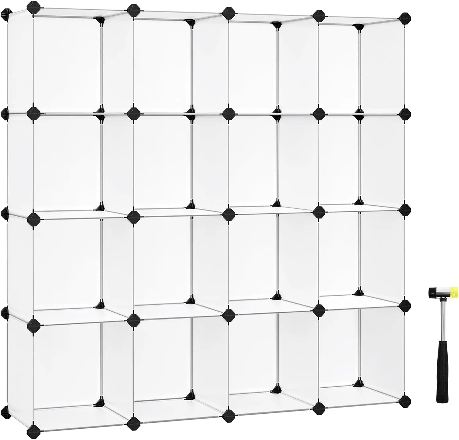 Bild von SONGMICS LPC44L Schuhregal Set aus 16 stapelbaren Würfeln in Weiß, vielseitig einsetzbar als Garderobe oder Raumteiler, Maße 31 x 123 x 123 cm