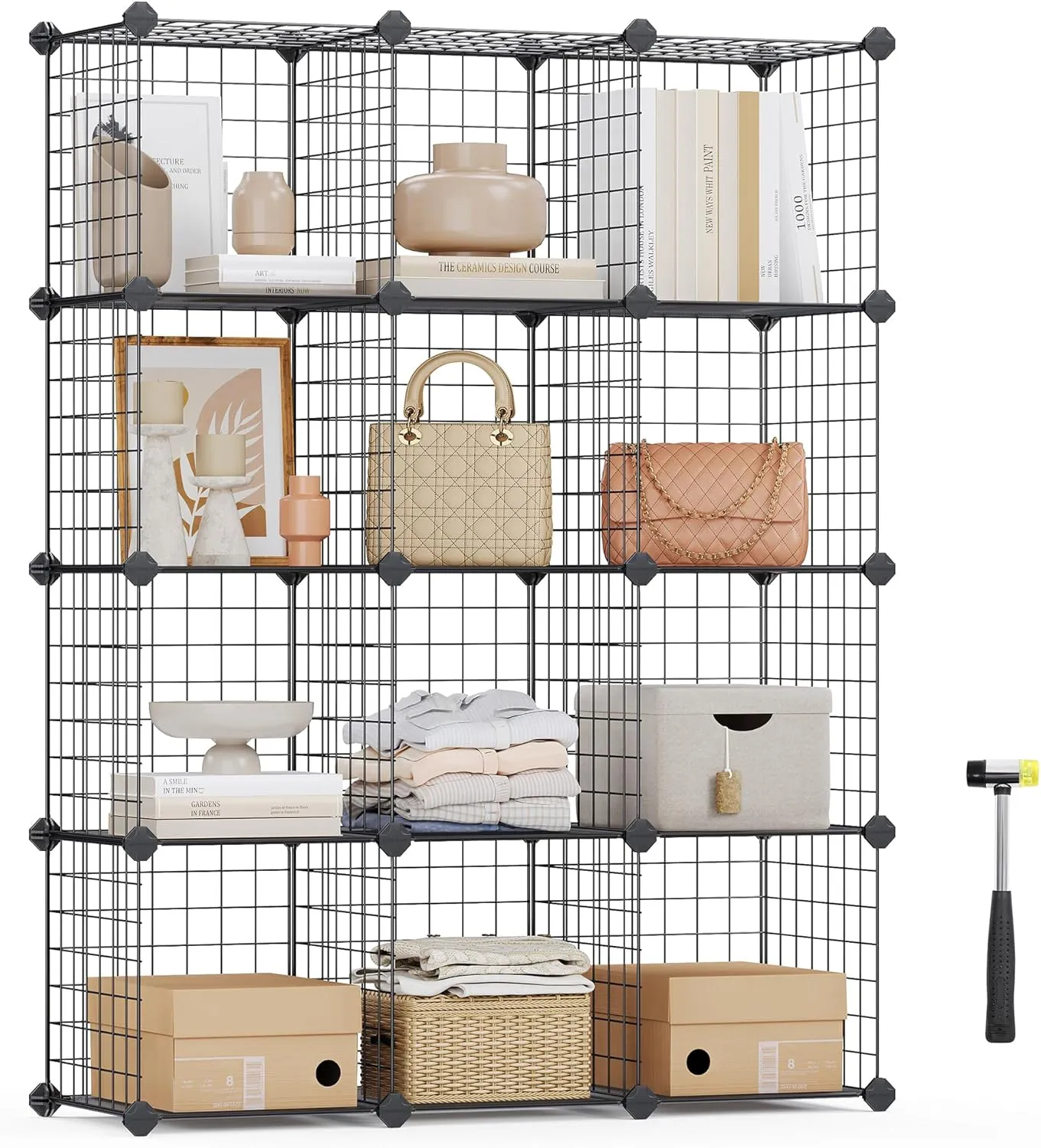 Bild von SONGMICS LPI34H Steckregal Set mit 12 Würfeln, erweiterbar und geeignet für Schuhe und Bücher, in Schwarz, Maße 31 x 93 x 123 cm