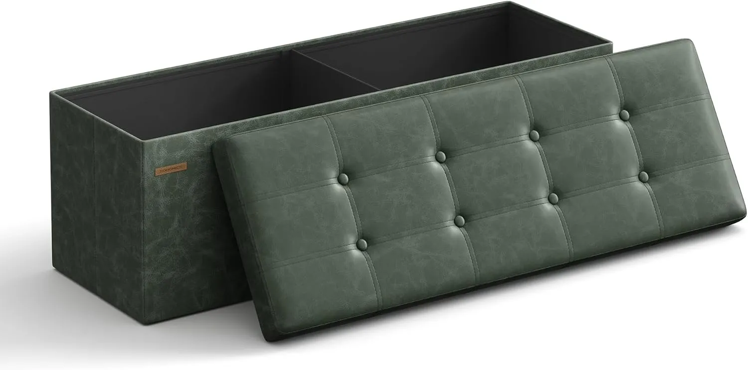 Bild von SONGMICS LSF070C01 Klappbare Sitzbank mit Stauraum in waldgrün, 38 x 110 x 38 cm, bis 300 kg belastbar